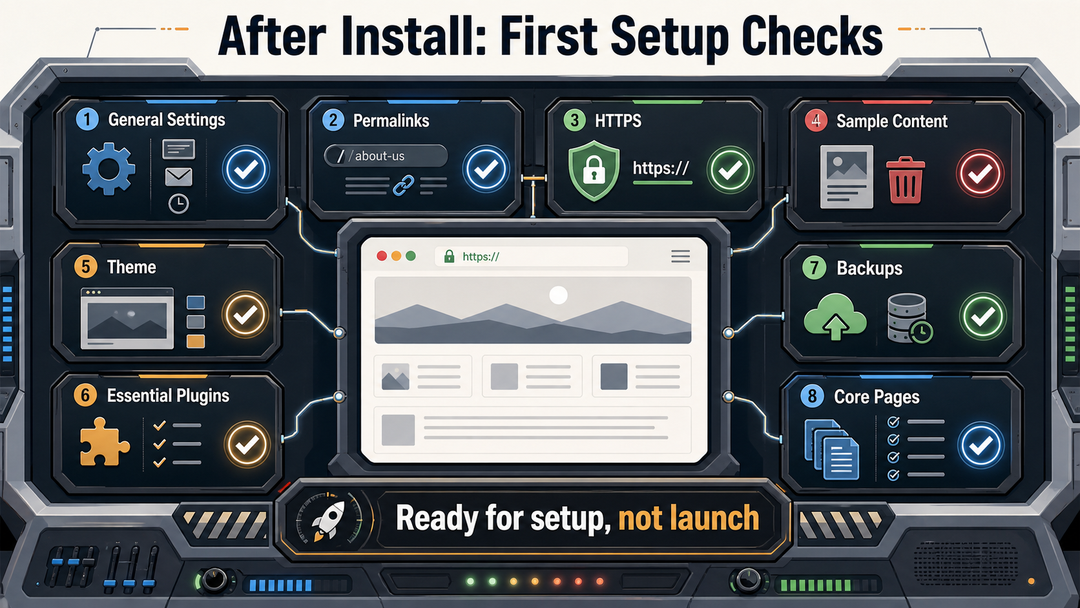 Checklist of tasks to complete after installing WordPress.