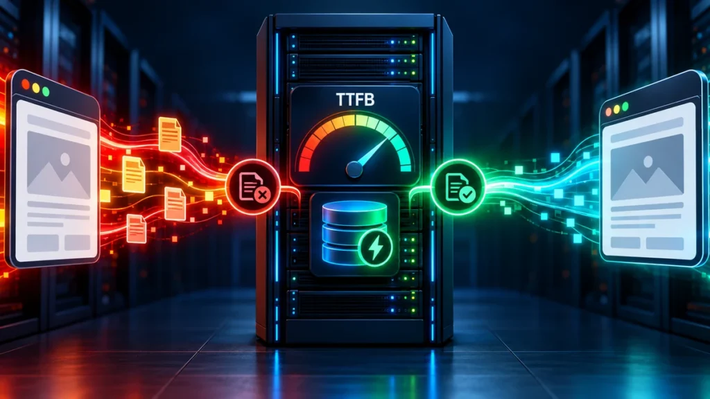 Visual comparison of a slow LiteSpeed cache miss and a fast cached WordPress response.